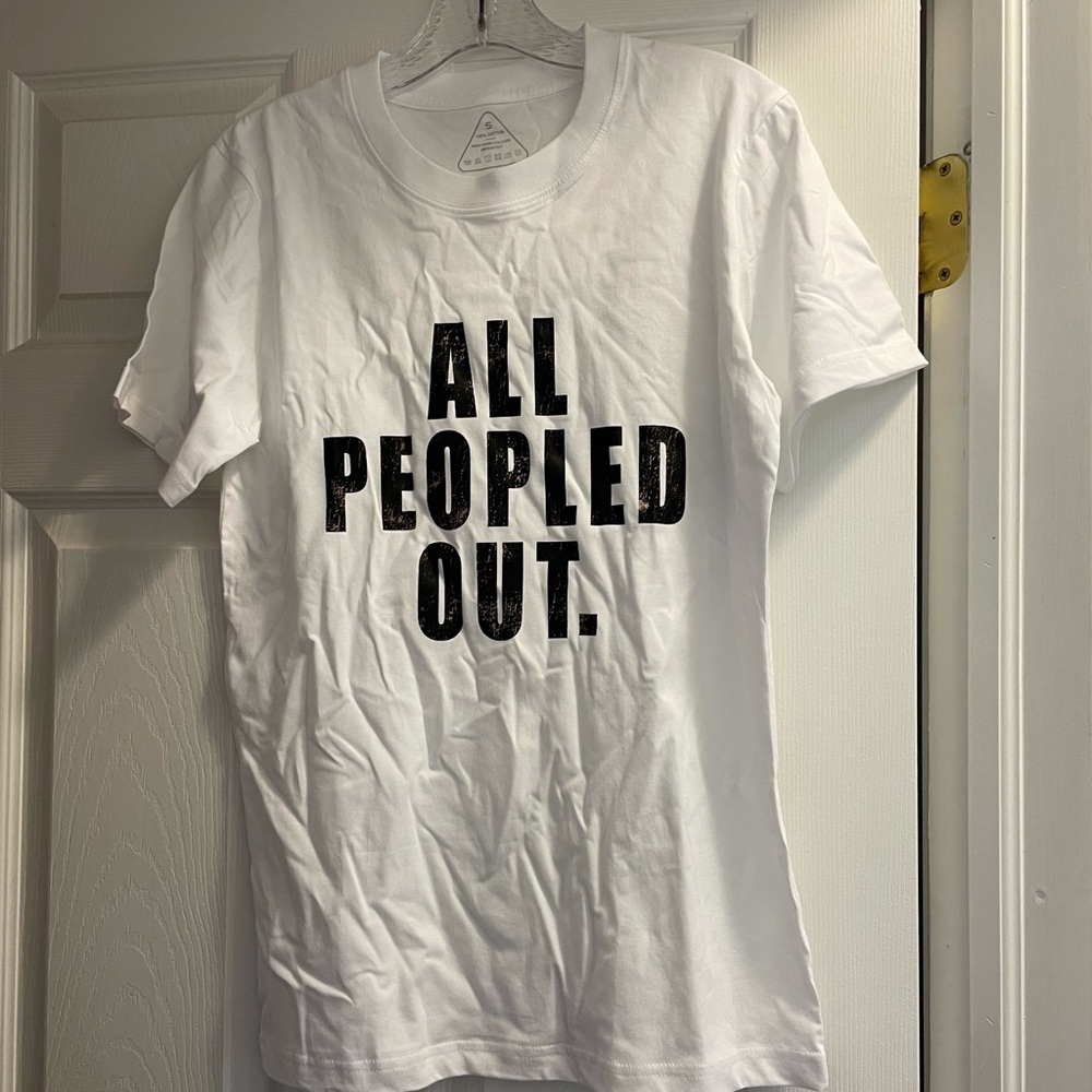 NEW All Peopled Out Print T-Shirt White Small